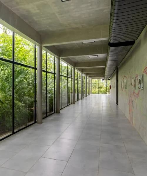 open courtyards and evolving green facades turn hyderabad school campus into living forest