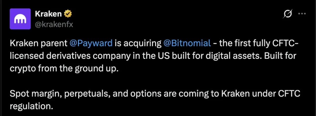 Kraken's parent company to acquire CFTC-regulated exchange Bitnomial