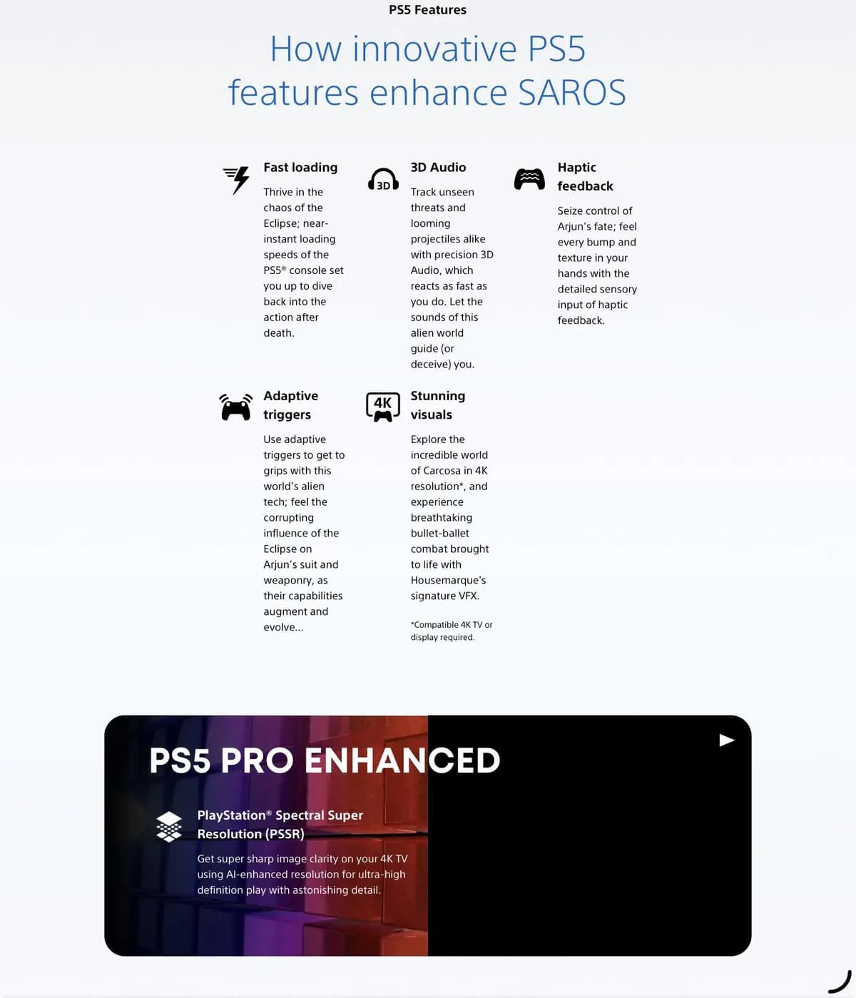 Saros: PS5 and PS5 Pro features detailed